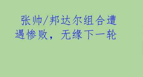张帅/邦达尔组合遭遇惨败,无缘下一轮
