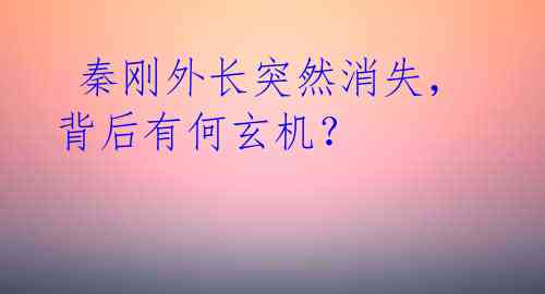 秦刚外长突然消失,背后有何玄机?