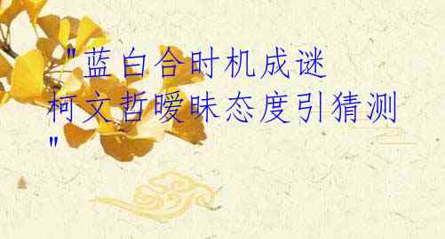 "蓝白合时机成谜 柯文哲暧昧态度引猜测"