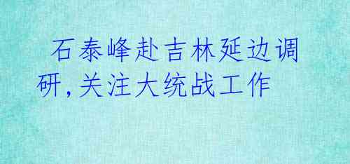 石泰峰赴吉林延边调研,关注大统战工作