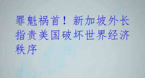 罪魁祸首！新加坡外长指责美国破坏世界经济秩序 