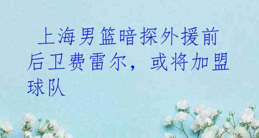 上海男篮暗探外援前后卫费雷尔,或将加盟球队