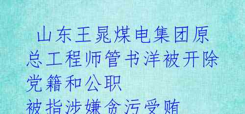 山东王晁煤电集团原总工程师管书洋被开除党籍和公职 被指涉嫌贪污受贿