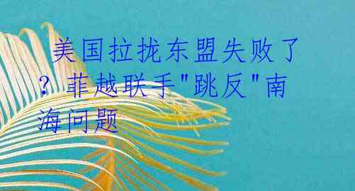 美国拉拢东盟失败了?菲越联手"跳反"南海问题