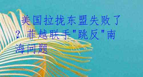  美国拉拢东盟失败了？菲越联手"跳反"南海问题 