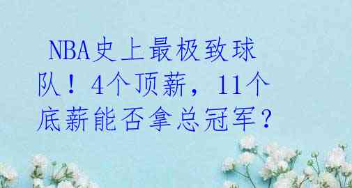  NBA史上最极致球队！4个顶薪，11个底薪能否拿总冠军？