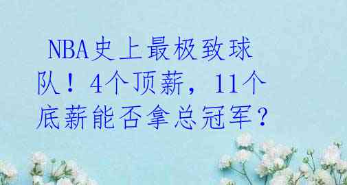  NBA史上最极致球队！4个顶薪，11个底薪能否拿总冠军？ 