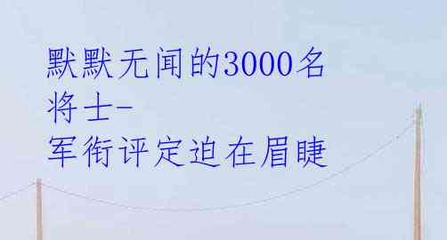 默默无闻的3000名将士-军衔评定迫在眉睫 