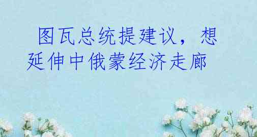 图瓦总统提建议,想延伸中俄蒙经济走廊