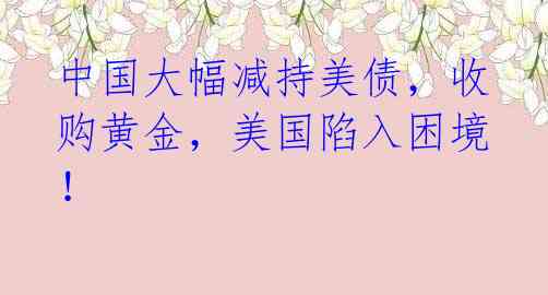 中国大幅减持美债，收购黄金，美国陷入困境！ 