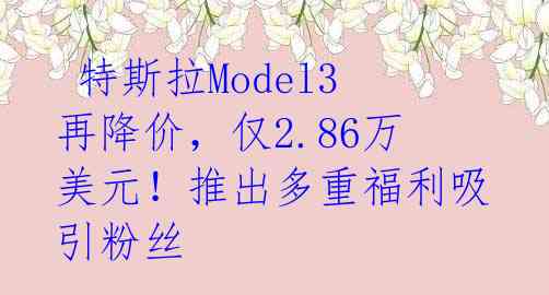 特斯拉Model3再降价,仅2.86万美元!推出多重福利吸引粉丝