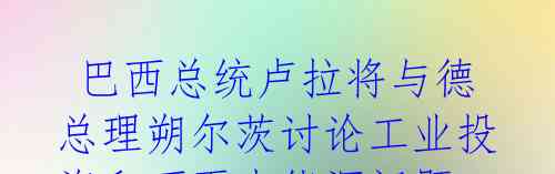 巴西总统卢拉将与德总理朔尔茨讨论工业投资和可再生能源问题