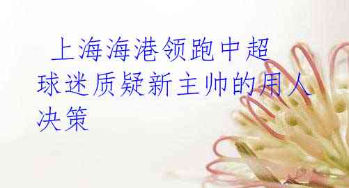 上海海港领跑中超 球迷质疑新主帅的用人决策