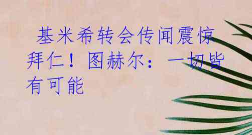  基米希转会传闻震惊拜仁！图赫尔：一切皆有可能 