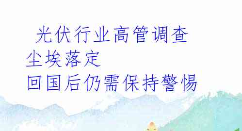 光伏行业高管调查尘埃落定 回国后仍需保持警惕
