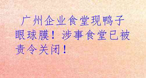 广州企业食堂现鸭子眼球膜！涉事食堂已被责令关闭！