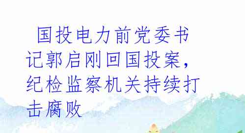  国投电力前党委书记郭启刚回国投案，纪检监察机关持续打击腐败 