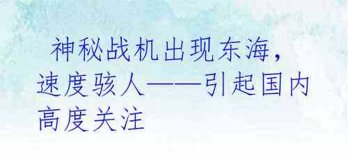  神秘战机出现东海，速度骇人——引起国内高度关注 