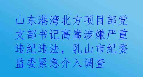 山东港湾北方项目部党支部书记高嵩涉嫌严重违纪违法,乳山市纪委监委紧急介入调查