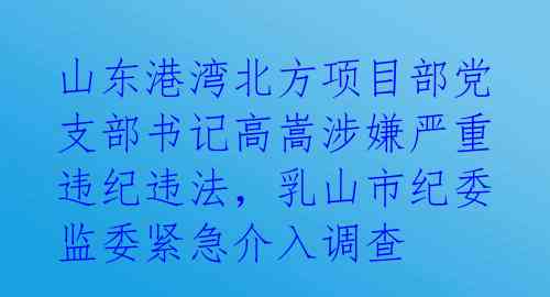 山东港湾北方项目部党支部书记高嵩涉嫌严重违纪违法，乳山市纪委监委紧急介入调查 