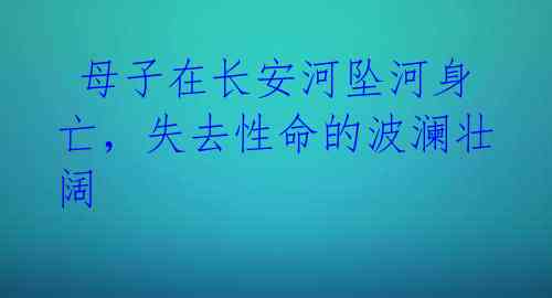  母子在长安河坠河身亡，失去性命的波澜壮阔 