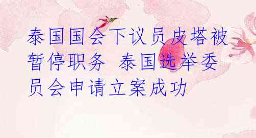 泰国国会下议员皮塔被暂停职务 泰国选举委员会申请立案成功