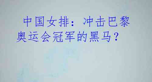 中国女排:冲击巴黎奥运会冠军的黑马?