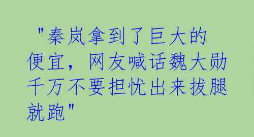 "秦岚拿到了巨大的便宜,网友喊话魏大勋千万不要担忧出来拔腿就跑"