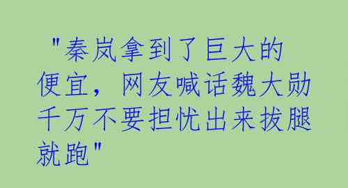  "秦岚拿到了巨大的便宜，网友喊话魏大勋千万不要担忧出来拔腿就跑" 