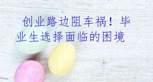  创业路边阻车祸！毕业生选择面临的困境