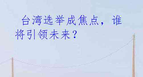  台湾选举成焦点，谁将引领未来？
