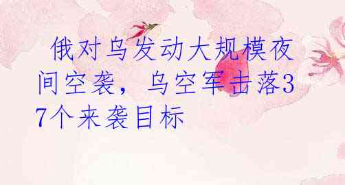  俄对乌发动大规模夜间空袭，乌空军击落37个来袭目标