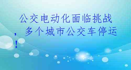  公交电动化面临挑战，多个城市公交车停运！ 