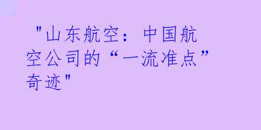 "山东航空:中国航空公司的“一流准点”奇迹"