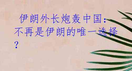 伊朗外长炮轰中国:不再是伊朗的唯一选择?