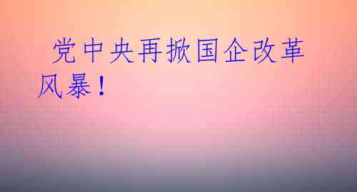  党中央再掀国企改革风暴！ 