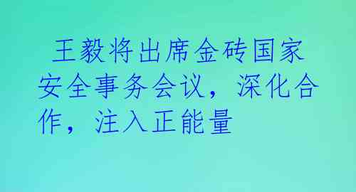  王毅将出席金砖国家安全事务会议，深化合作，注入正能量 