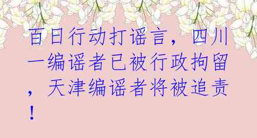 百日行动打谣言，四川一编谣者已被行政拘留，天津编谣者将被追责！ 