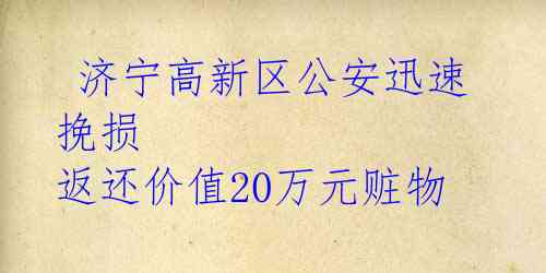  济宁高新区公安迅速挽损 返还价值20万元赃物 