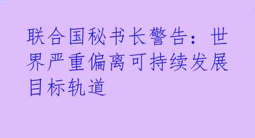 联合国秘书长警告:世界严重偏离可持续发展目标轨道