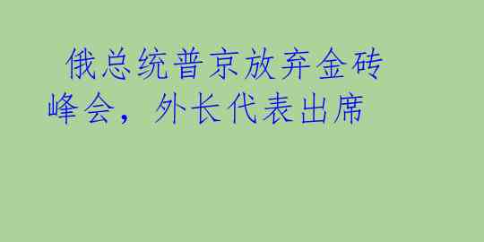  俄总统普京放弃金砖峰会，外长代表出席 