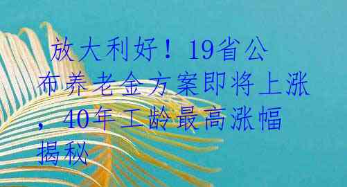  放大利好！19省公布养老金方案即将上涨，40年工龄最高涨幅揭秘 