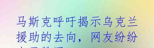马斯克呼吁揭示乌克兰援助的去向,网友纷纷表示赞同