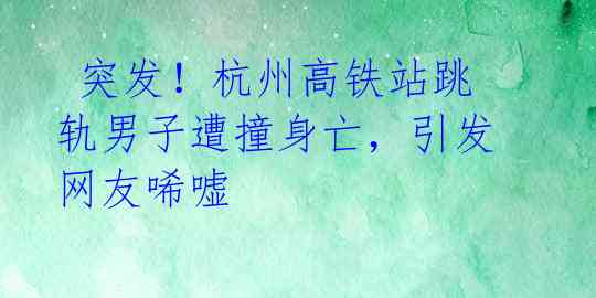  突发！杭州高铁站跳轨男子遭撞身亡，引发网友唏嘘 