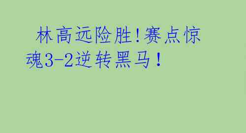 林高远险胜!赛点惊魂3-2逆转黑马!