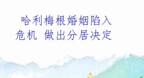 哈利梅根婚姻陷入危机 做出分居决定