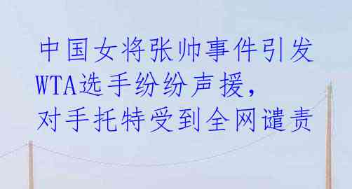 中国女将张帅事件引发WTA选手纷纷声援,对手托特受到全网谴责