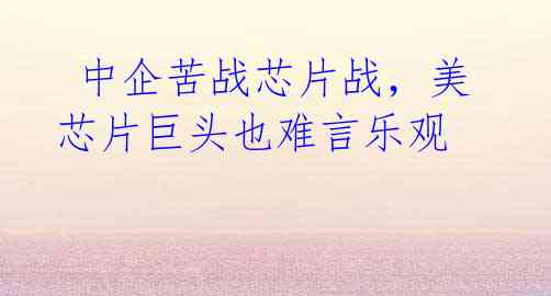 中企苦战芯片战,美芯片巨头也难言乐观