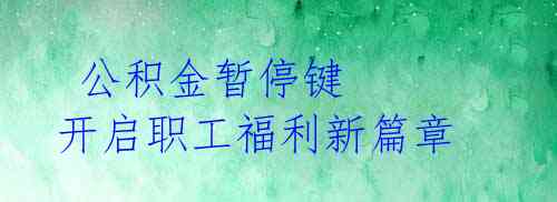 公积金暂停键 开启职工福利新篇章
