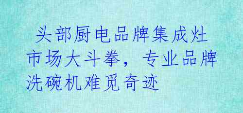 头部厨电品牌集成灶市场大斗拳,专业品牌洗碗机难觅奇迹